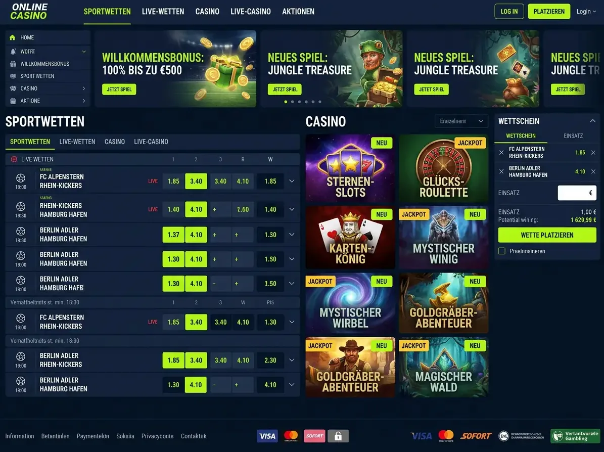 Startseite von Hispin mit Spielen und Aktionen